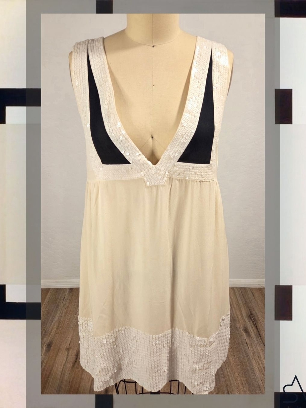 See by Chloé Y2K Retro Mod Romantic Silk Sequin-Embellished Mini Dress Size 4